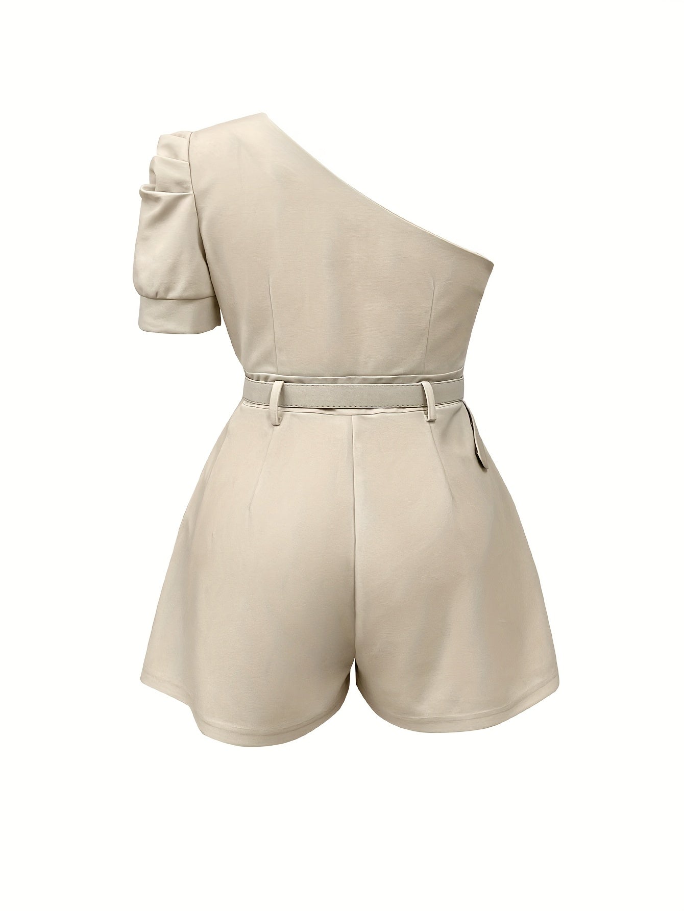 New Summer One-Shoulder Ruffled Waist Belt Elegant And Stylish Women'S Romper, Made of Non-Stretch Polyester Fiber, Includes a Belt.